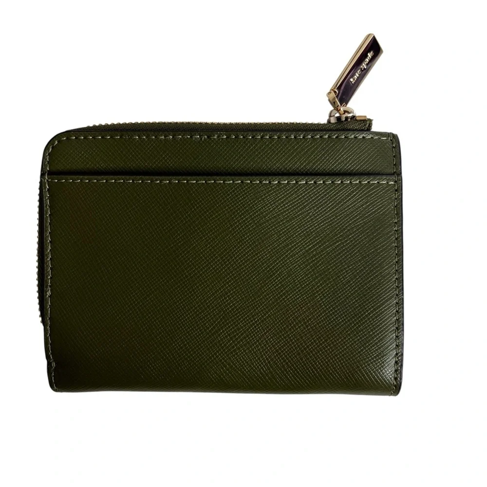 Kate Spade Small L-zip Wallet Green Gold Hardware Snap Closure Pinmount Logo